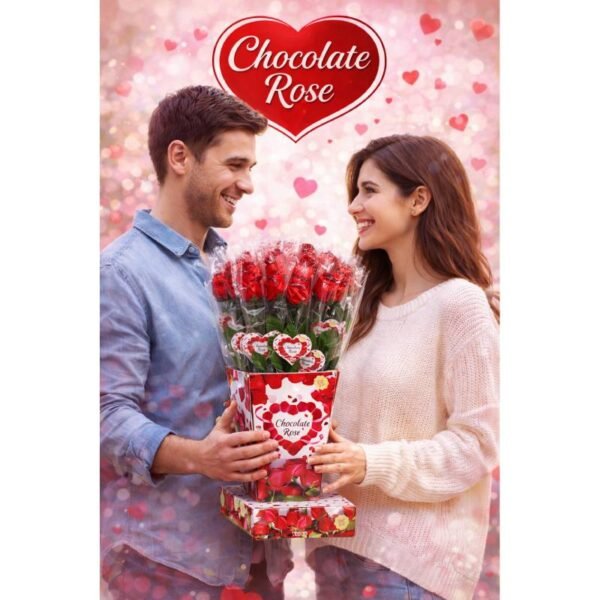 HOLLOW CHOC ROSE IN VASE 18X18GR